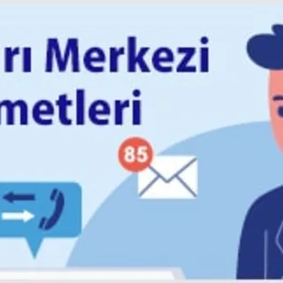 An illustration of a customer service representative wearing a headset beside the text Çağrı Merkezi Hizmetleri.