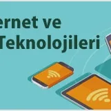 Internet ve Ag Teknolojileri text in dark green on a turquoise background with digital devices.