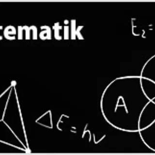 A chalkboard features the word Matematik alongside various mathematical formulas and diagrams.