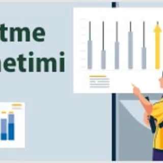 Illustration featuring the text İşletme Yönetimi and a professional presenting in front of charts.