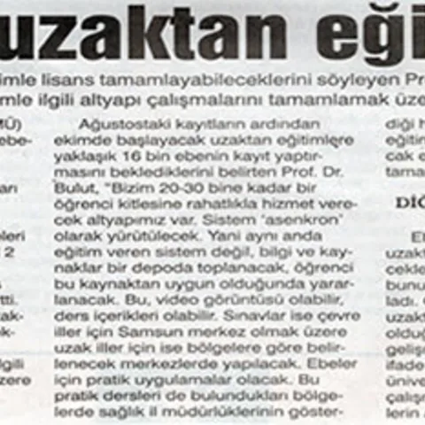 Gazete küpünde Ebeler uzaktan eğitilecek manşetiyle OMÜ'nün ebelik programı için başlattığı uzaktan eğitimle lisans tamamlama sistemini anlatan haber yer alıyor.