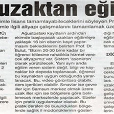 A newspaper clipping with the headline Midwives will be educated remotely detailing Ondokuz Mayıs University's remote education program for midwives to complete their bachelor's degrees.