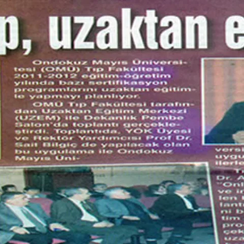 OMÜ Tıp Fakültesi'nin uzaktan eğitim planlarını duyuran gazete haberinin manşeti ve haber metni.